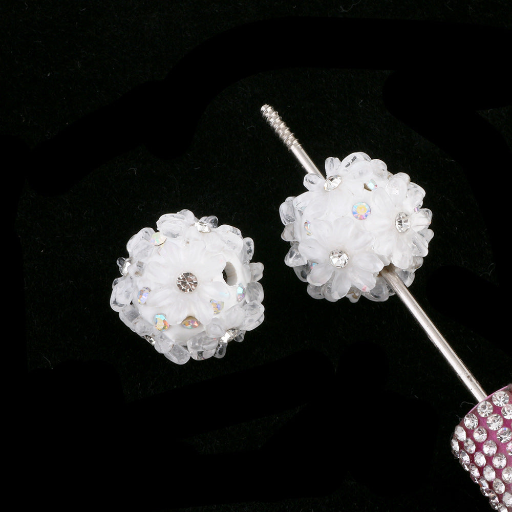 Flower Cluster Ball Flower Inlaid with Rhinestones Soft Clay Large Hole Straight Hole Beads