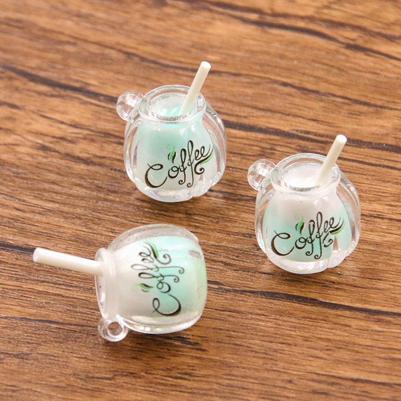7色 16×22mm DIY樹脂チャームアクセサリー 光るツートンミルクコーヒーカップヘアアクセサリー