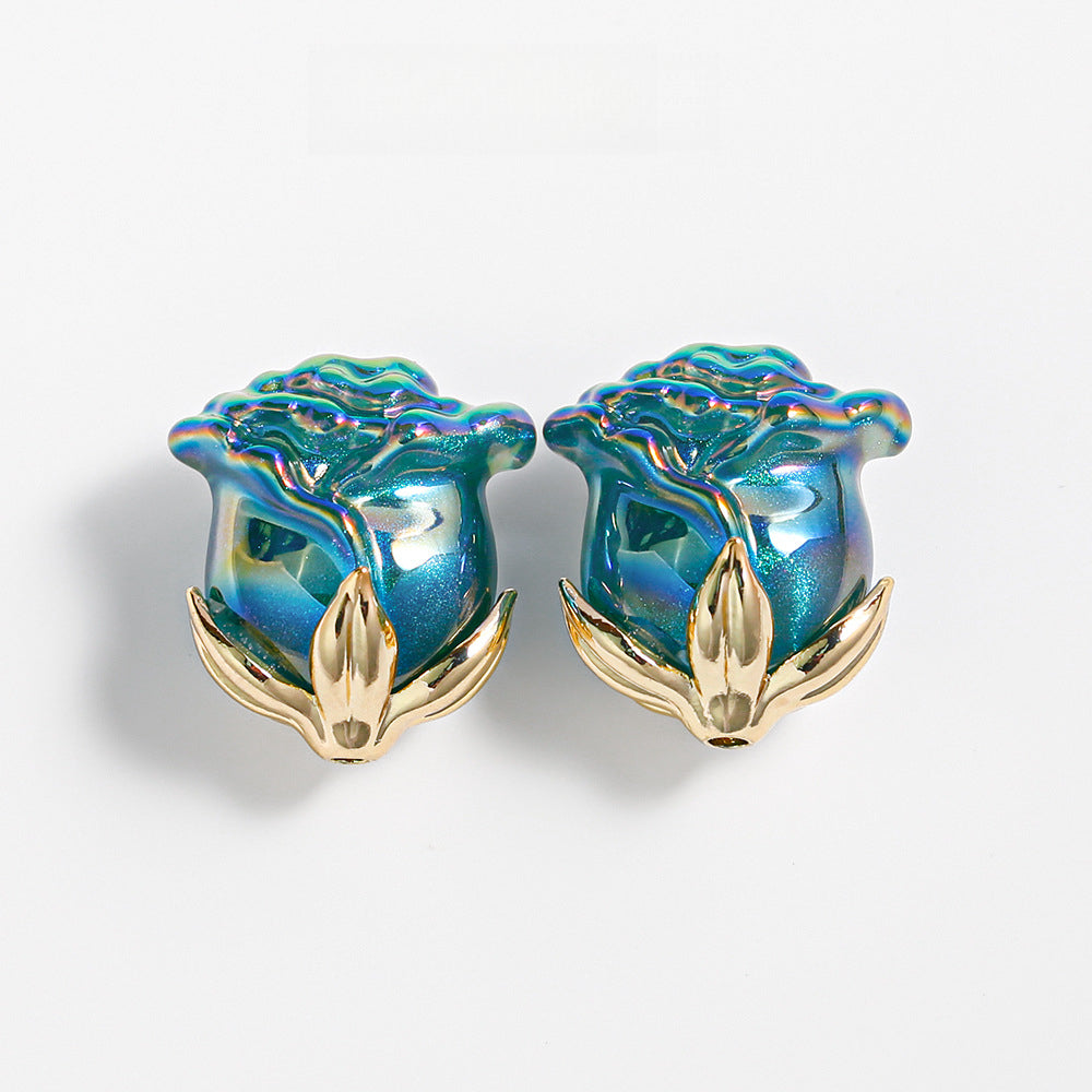 Electroplated Straight Hole Rose Beads