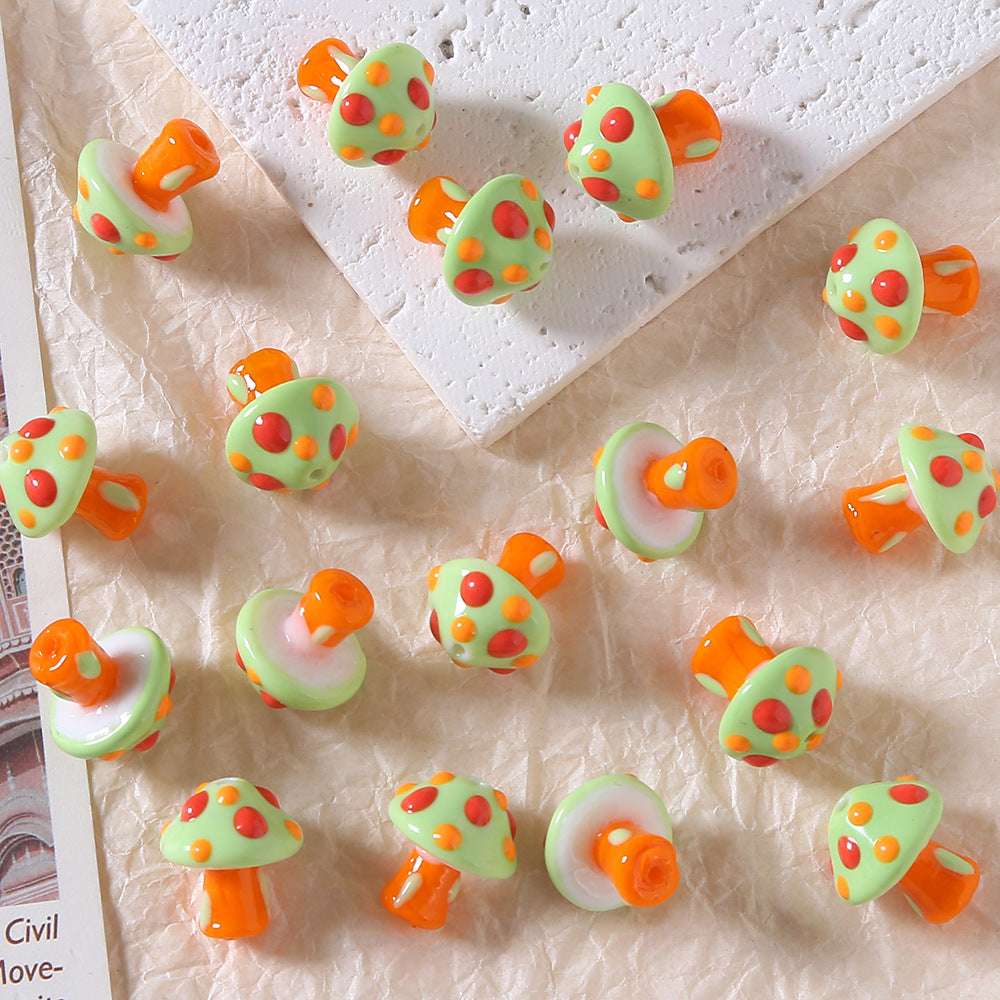 Hand-painted 3D Mushroom Ceramic Beads