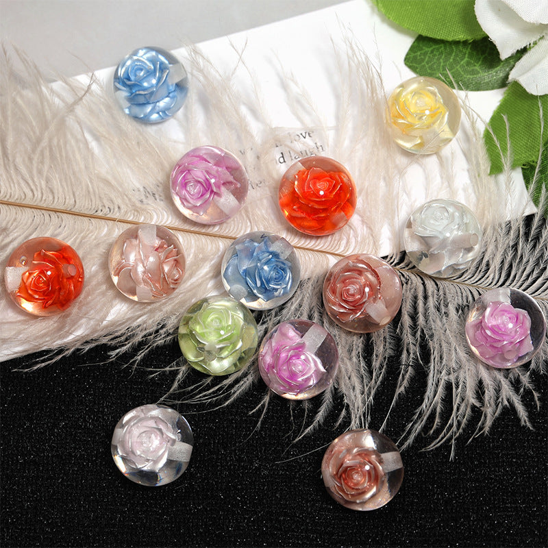 Double-Sided Three-Dimensional Rose Inlaid Translucent Round Beads