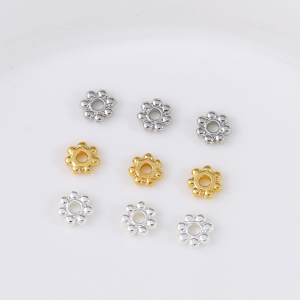 Color-Retaining Gold Flower Holder Silver Hollow Inlaid Snowflake Spacer Bead Piece