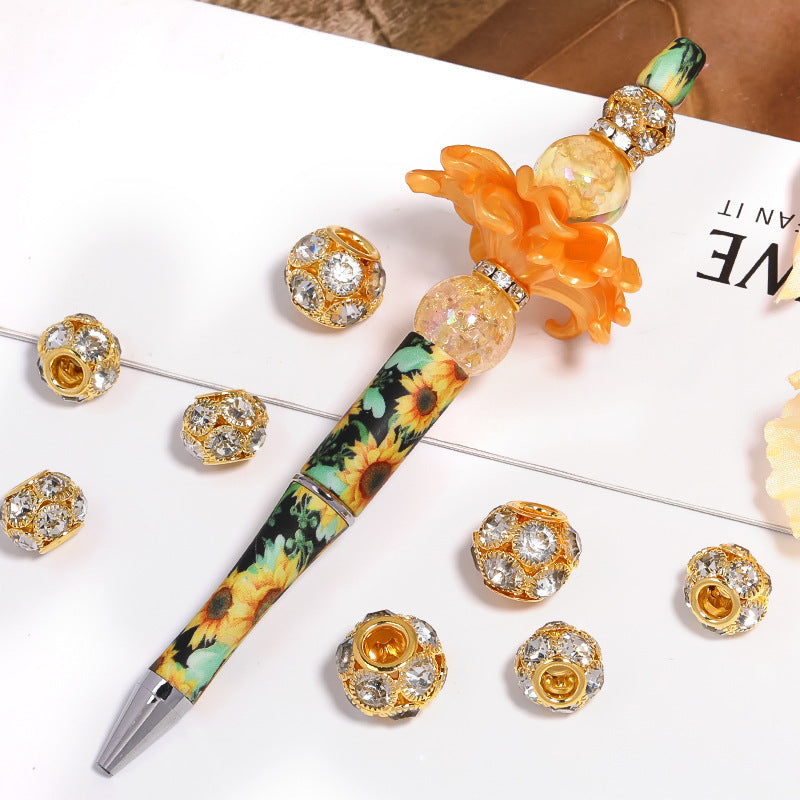 Golden Large Hole Rhinestone Beads