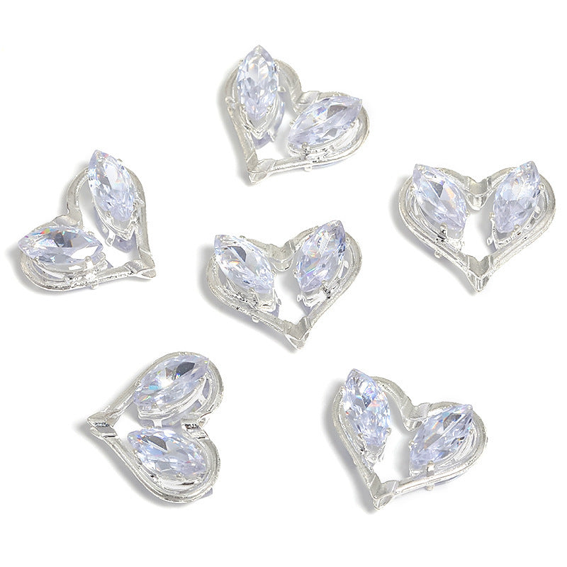 Alloy Rhinestone Heart Bow Through-hole Bead