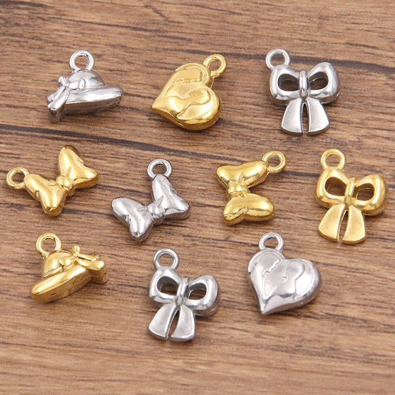 4 Styles 2 Colors Stainless Steel Gold Vacuum Plating Charm Bowknot Hat Heart Pendant