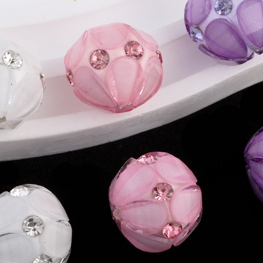Inlaid Diamond Petal Beads Soft Clay Diamond Balls Pen-Drillable Straight Hole Beads