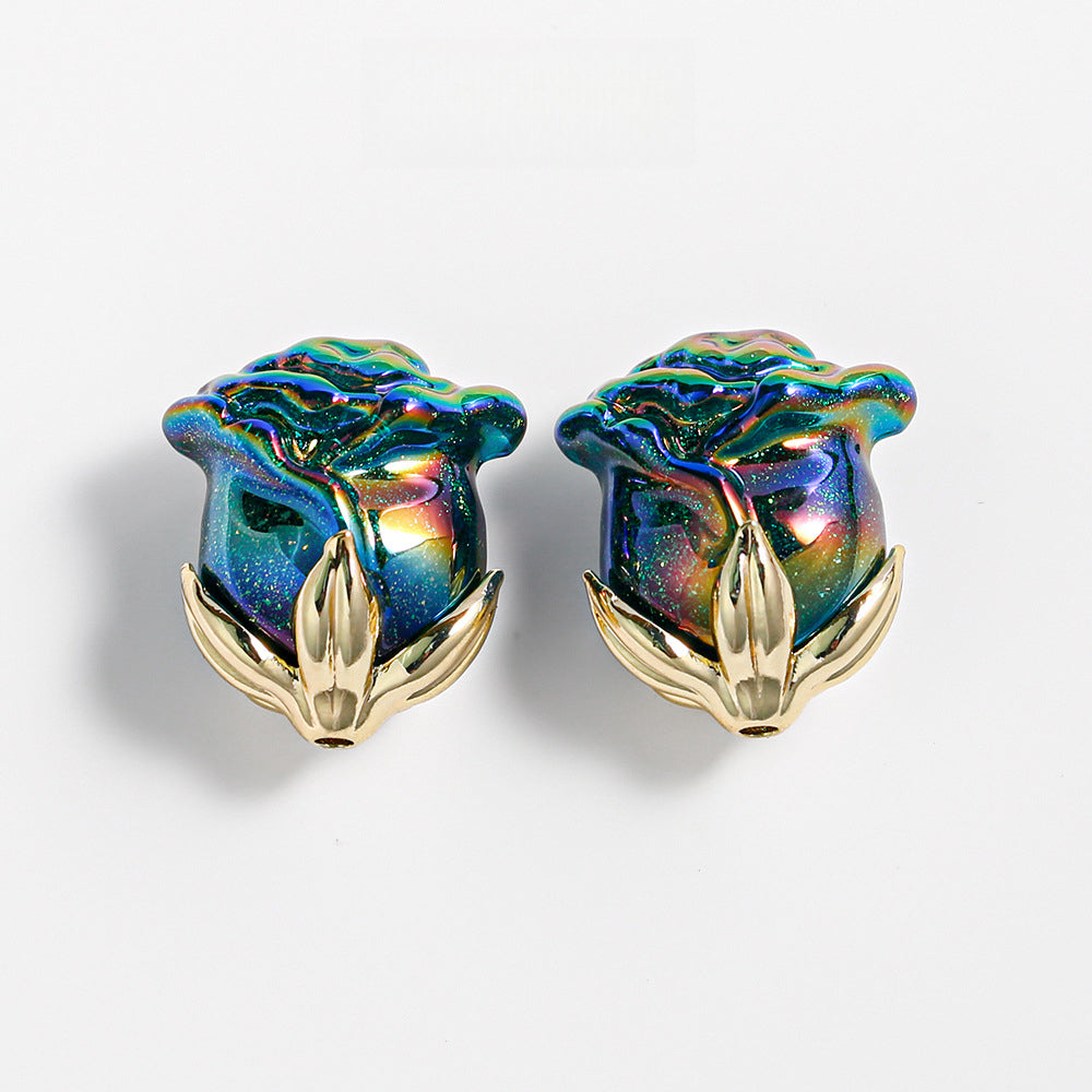 Electroplated Straight Hole Rose Beads