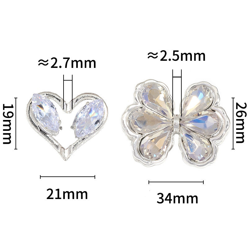 Alloy Rhinestone Heart Bow Through-hole Bead