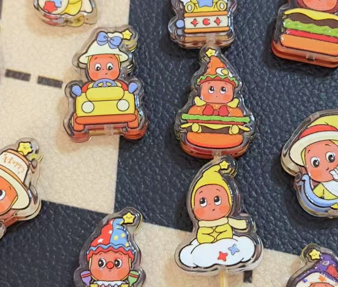 5 pcs Printed Embossed Cartoon Amusement Park Star People Acrylic Beads