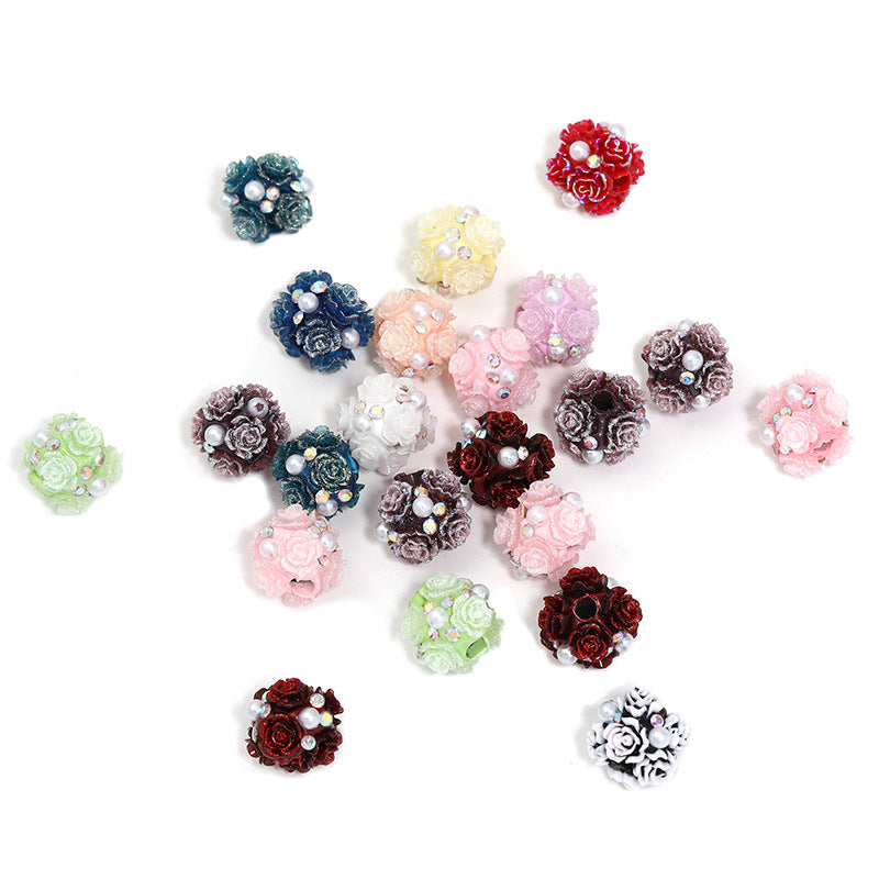 Flower Inlaid Diamond Beaded Straight Hole