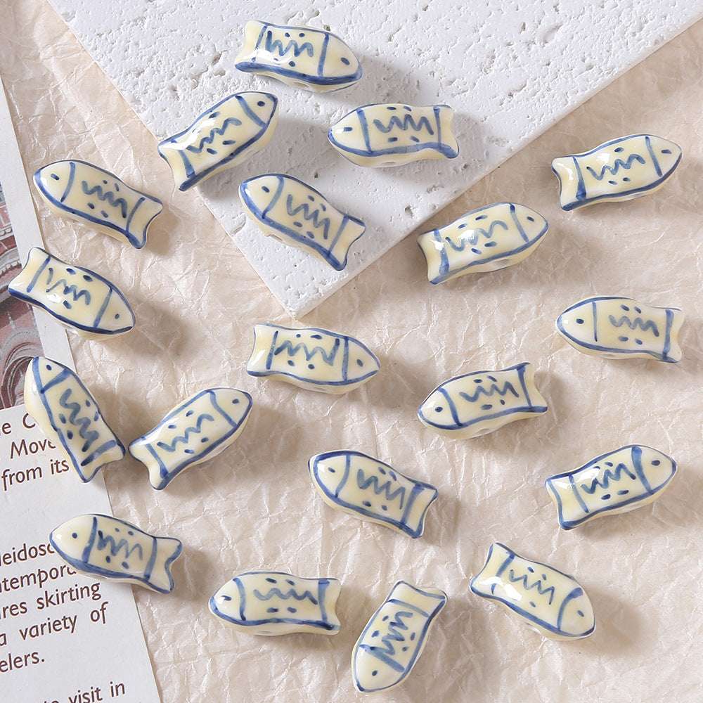 Cute Hand-Painted Small Fish Ceramic Beads DIY Ceramic Pendant