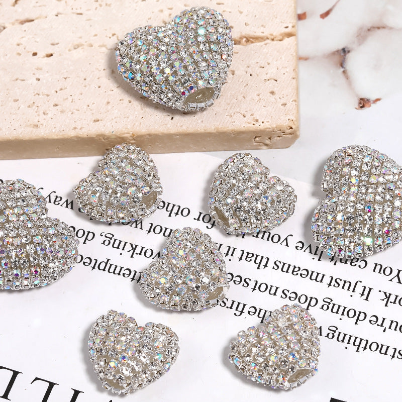 Rhinestone Claw Chain Heart-shaped Rhinestone Ball Straight Hole Bead