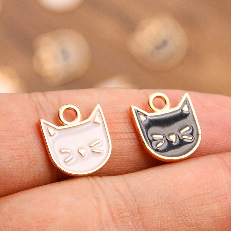 2 Colors 13*14mm DIY Alloy Jewelry Accessories KC Gold Drop Oil Black and White Kitten Pendant Animal Charm