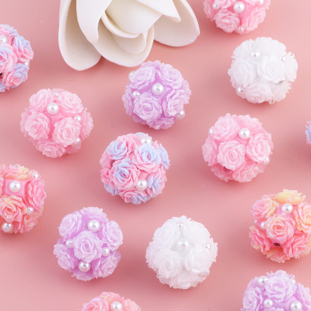 Pearl Rose Flower Luminous Flower Ball Can Be Inserted Straight Hole Beads