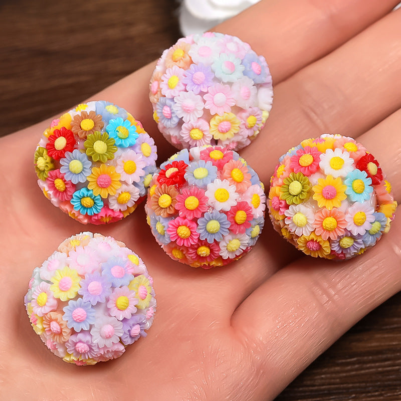 Colorful Resin Flower Ball Through Hole Beads