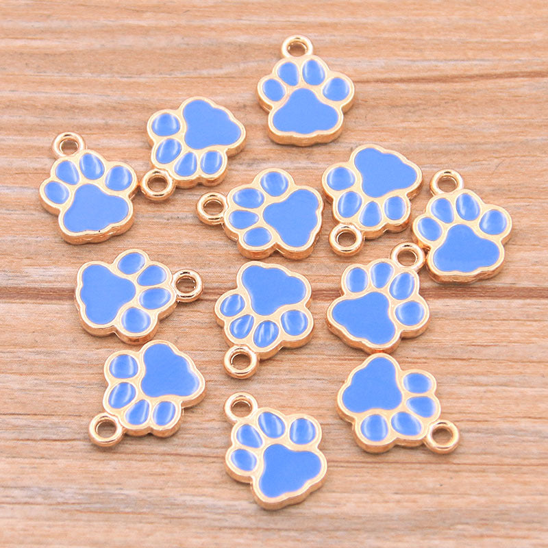 8 Colors Alloy Paw Charms | KC Gold Enamel Dog Paw, Cat Paw, Bear Paw Pendants for DIY Jewelry Making