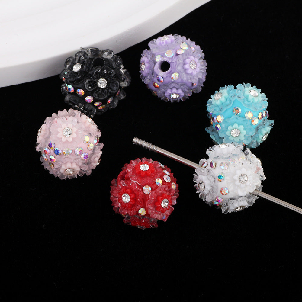 Flower Cluster Ball Flower Inlaid with Rhinestones Soft Clay Large Hole Straight Hole Beads