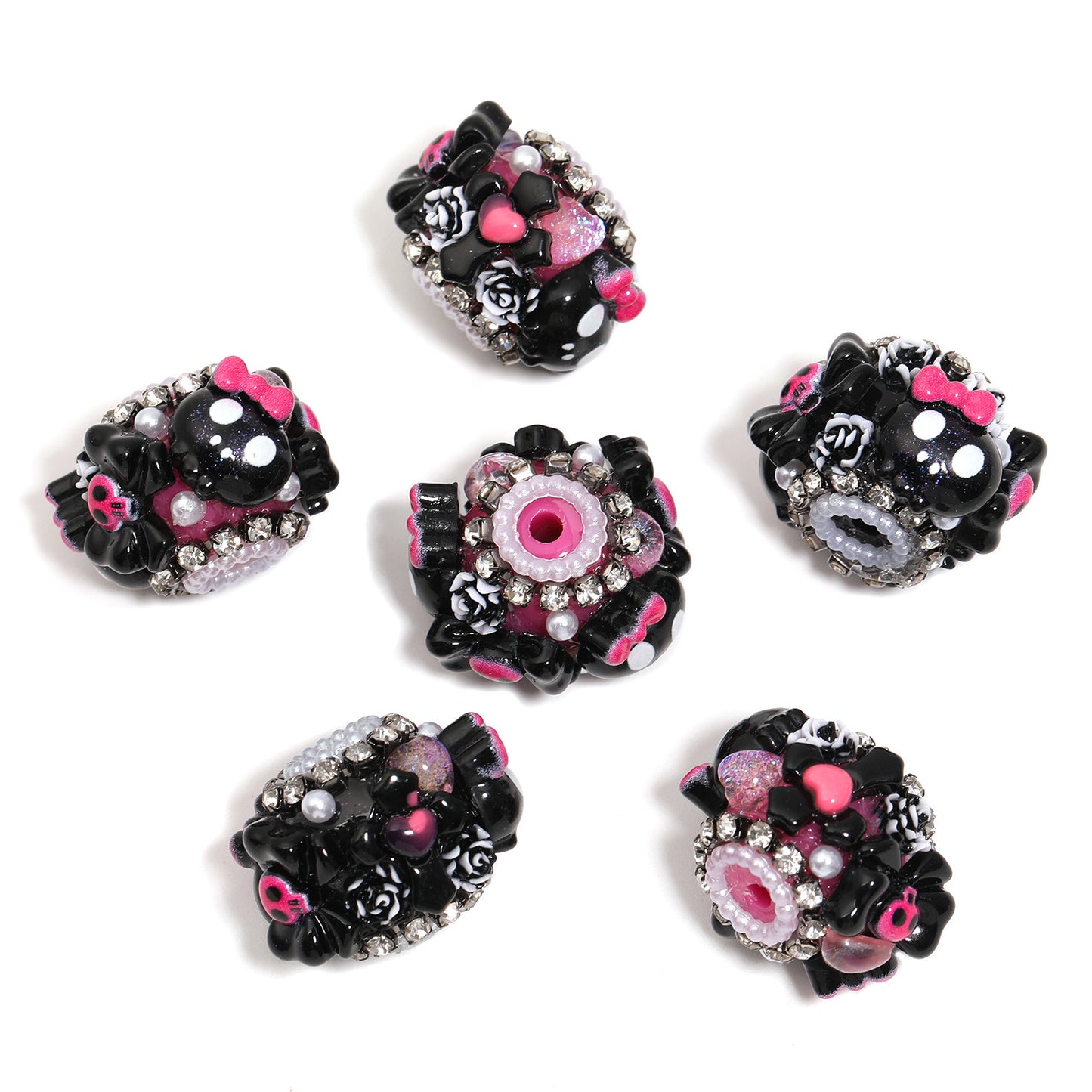 Black and Red Cross Skull Acrylic Beads