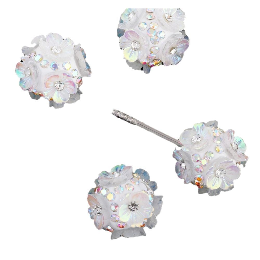 2cm Five-Petal Flower Ball with Rhinestones, Drillable Straight Hole Bead