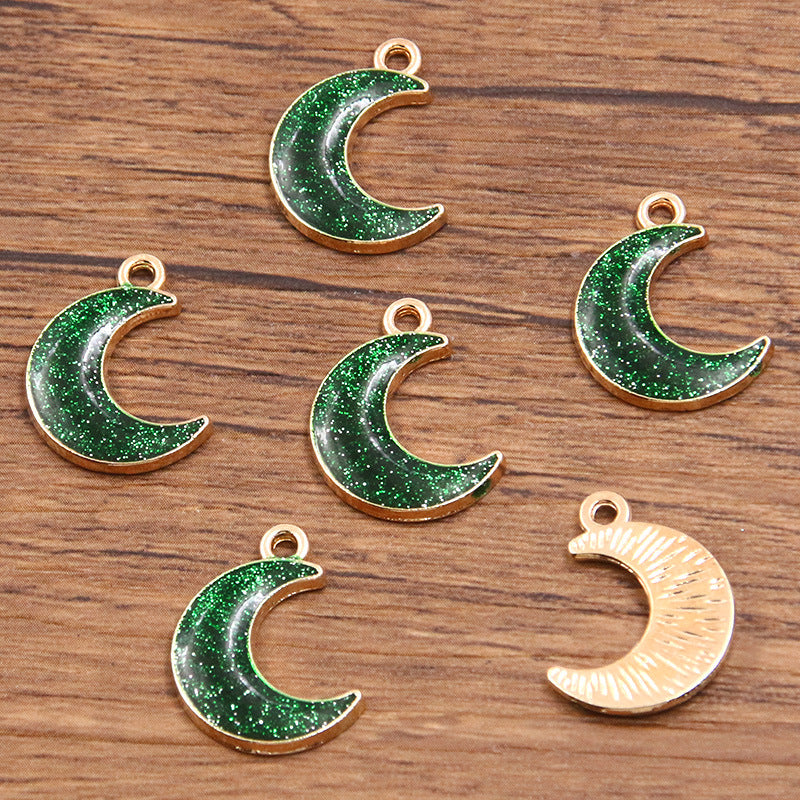 Golden Enamel Oil Drop Charm Heart Pentagram Moon Glitter Charms