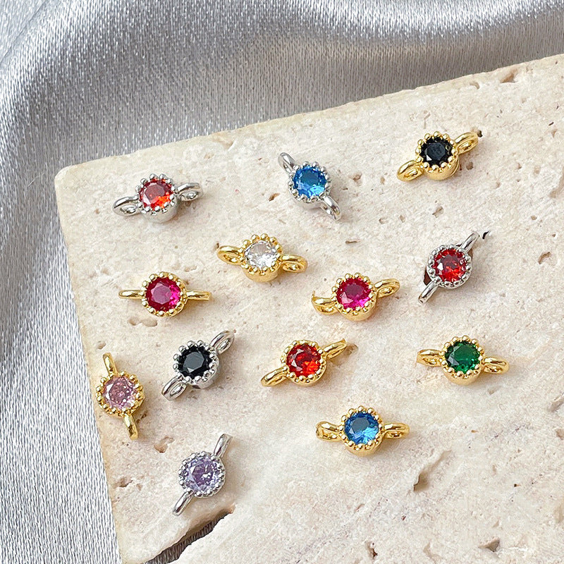 1 pc Gold Filled Color Retention Inlaid Colorful Zircon Pendant Double Round Zircon Stone Charm