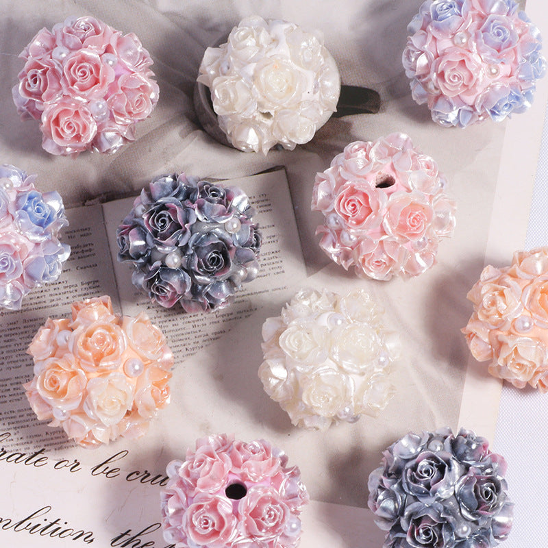 Soft Clay Gradient Color Rose Flower Straight Hole Loose Beads String Beads