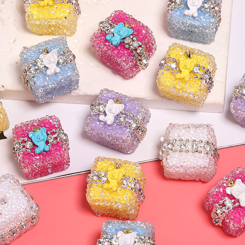 Colorful Full Diamond Sugar Crown Bear Diamond Ball Straight Hole Bead