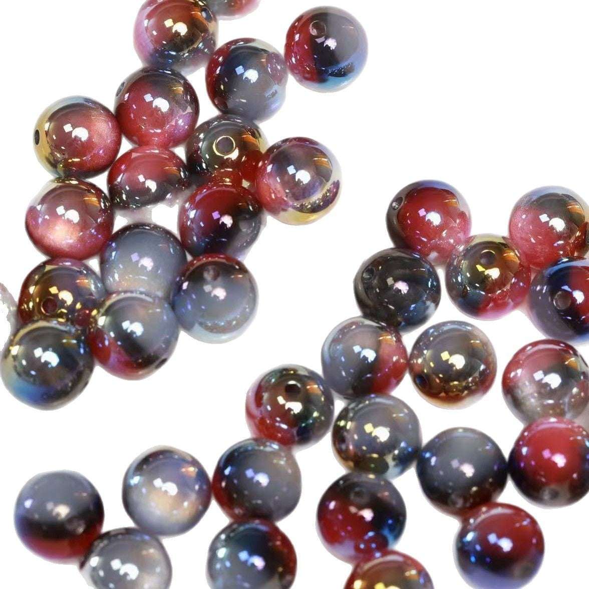 Gradient Two-tone Gold-plated Cat Eye Round Beads
