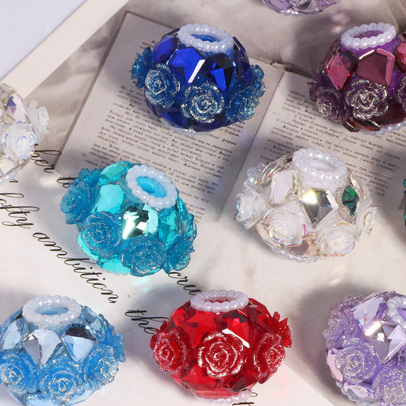 High-end Metal Rose Flower Straight Hole Loose Beads