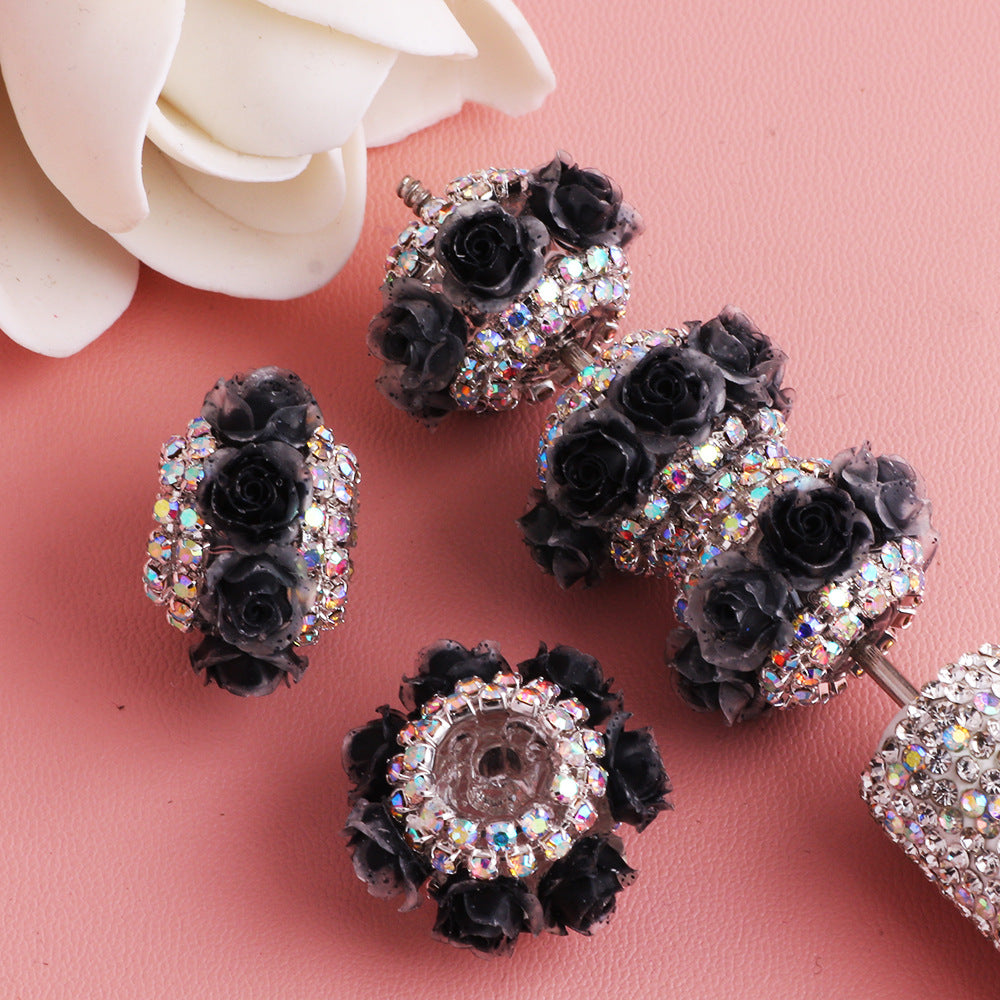 3D Simulation Rose Flower Diamond Chain Flat Bead Flower Ball