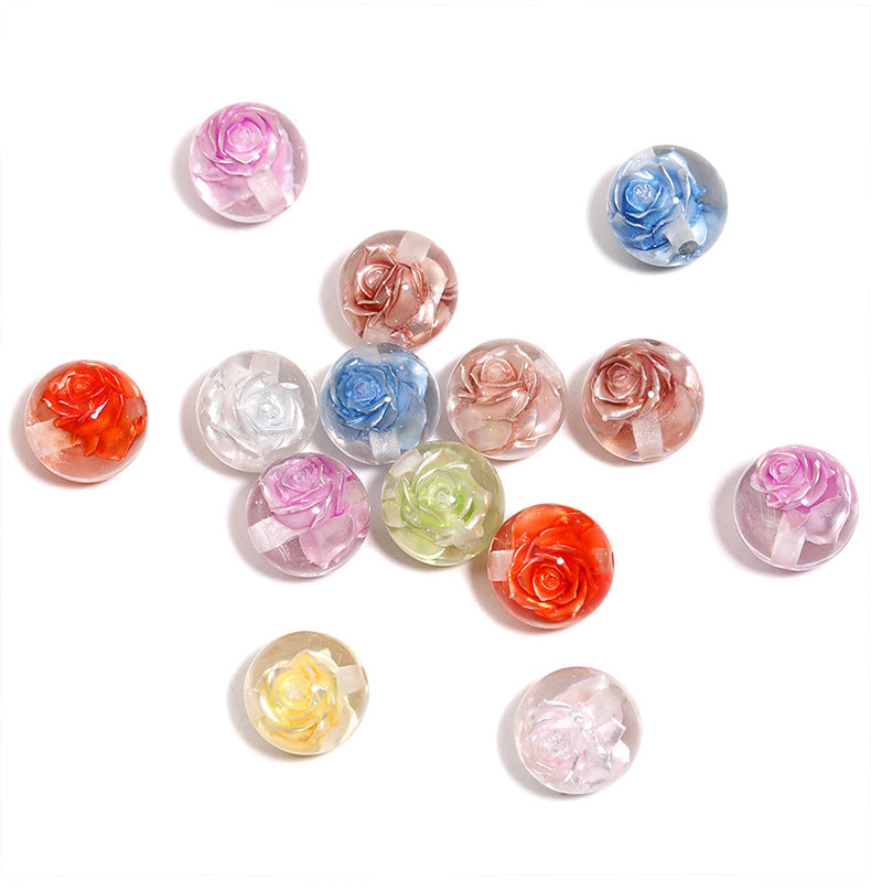 Double-Sided Three-Dimensional Rose Inlaid Translucent Round Beads