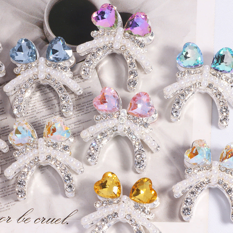 Alloy Double Layer Creative Bowknot Heart Drill Straight Hole Loose Beads String Beads
