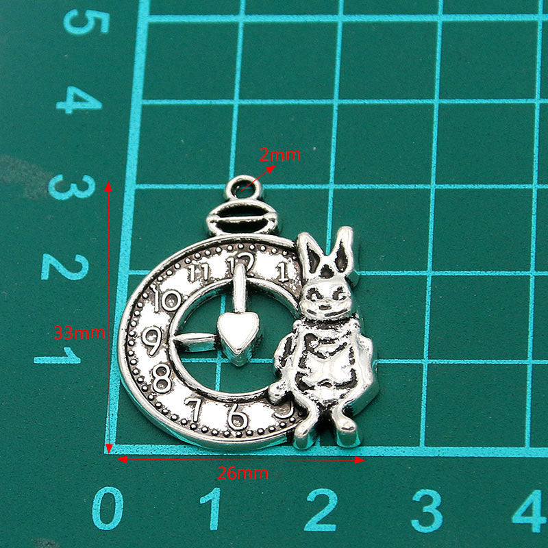 2 Colors Zakka Movement Gear Accessories Rabbit Alarm Clock Pendant DIY Accessories 26*33mm