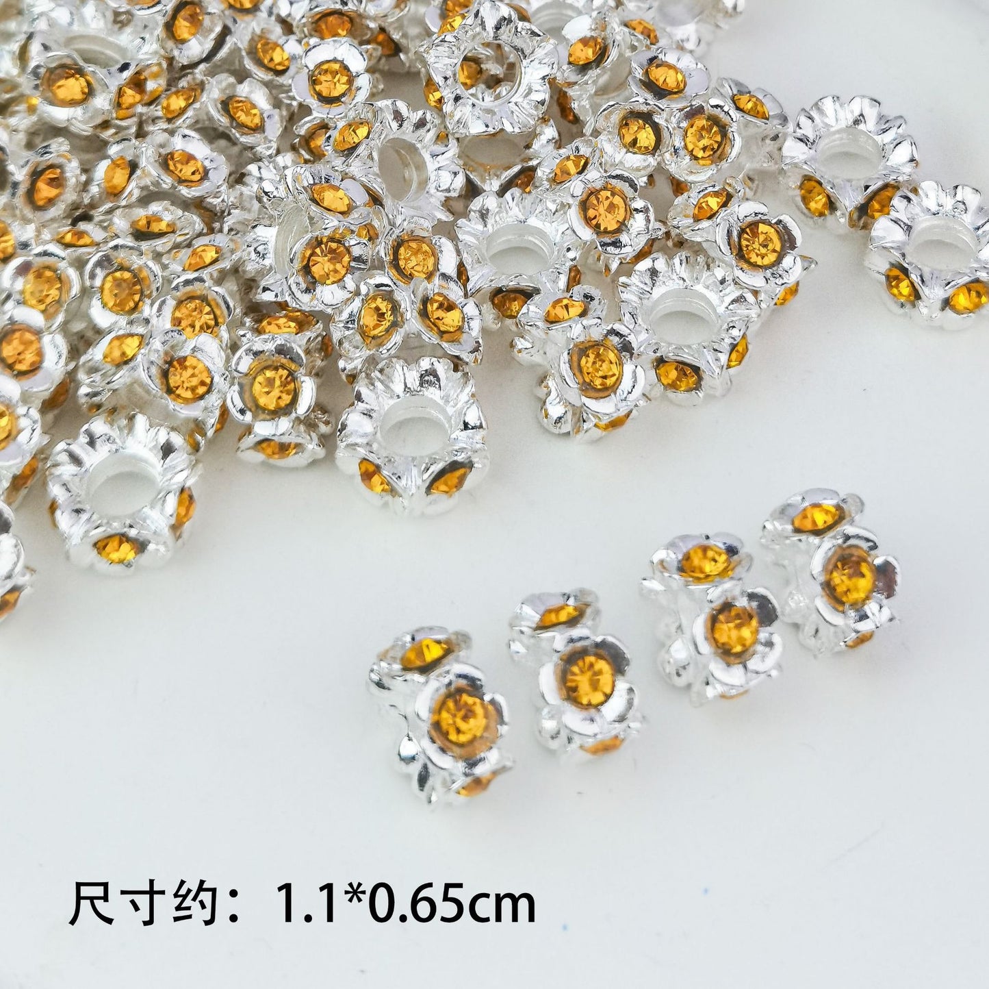 5 pcs Alloy Flower Ring with Rhinestones, Large Straight Hole