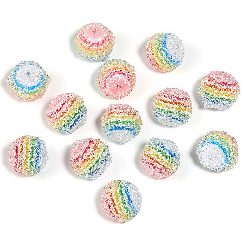 Rainbow Striped Sugar Rhinestone Beads