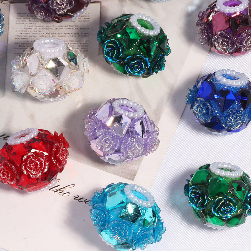 High-end Metal Rose Flower Straight Hole Loose Beads
