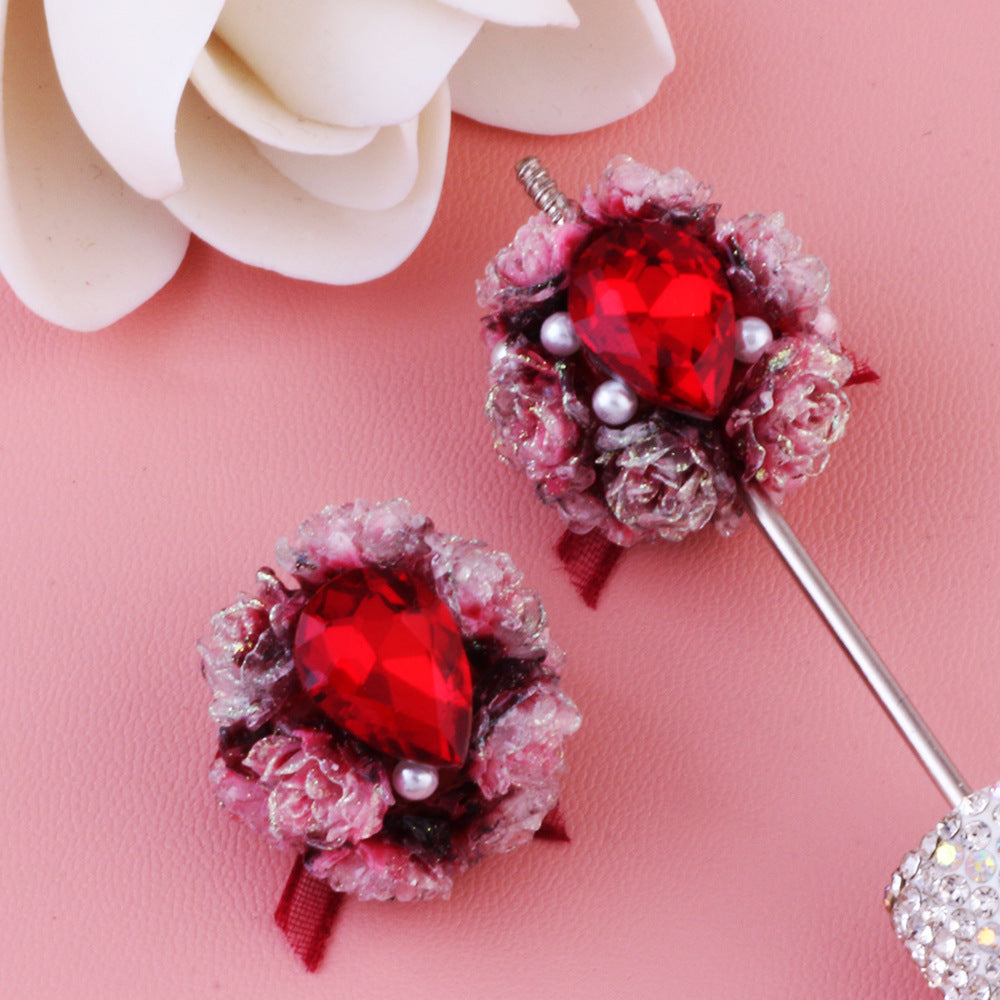 Crystal Zircon Rose Flower Bowknot Flower Ball Can Be Worn Straight Hole Beads