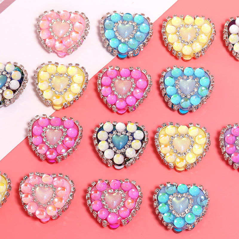 Aurora Mermaid Heart Beads Rhinestone Chain Heart-shaped Straight Hole Beads