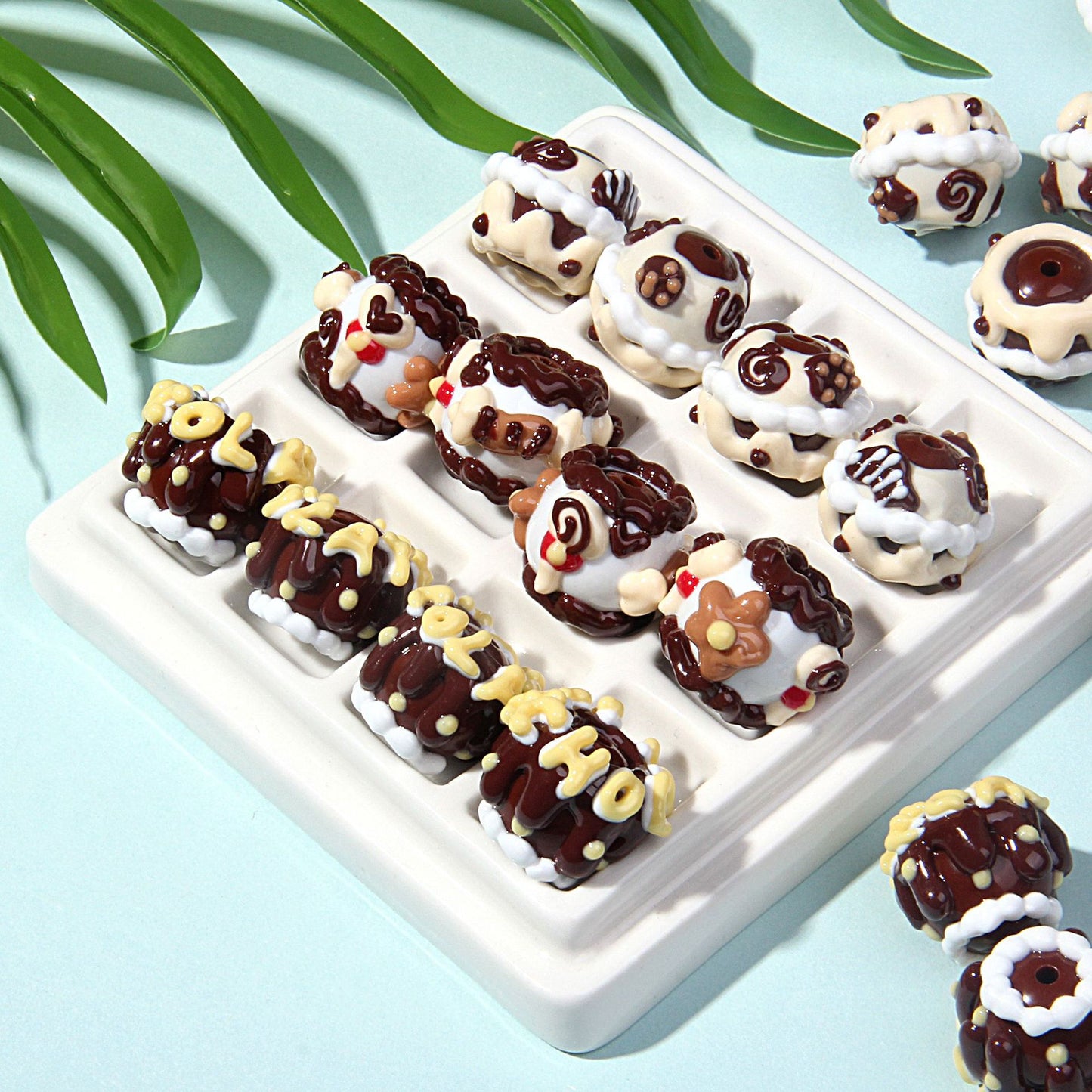 Hand drawn brown cute oil beads