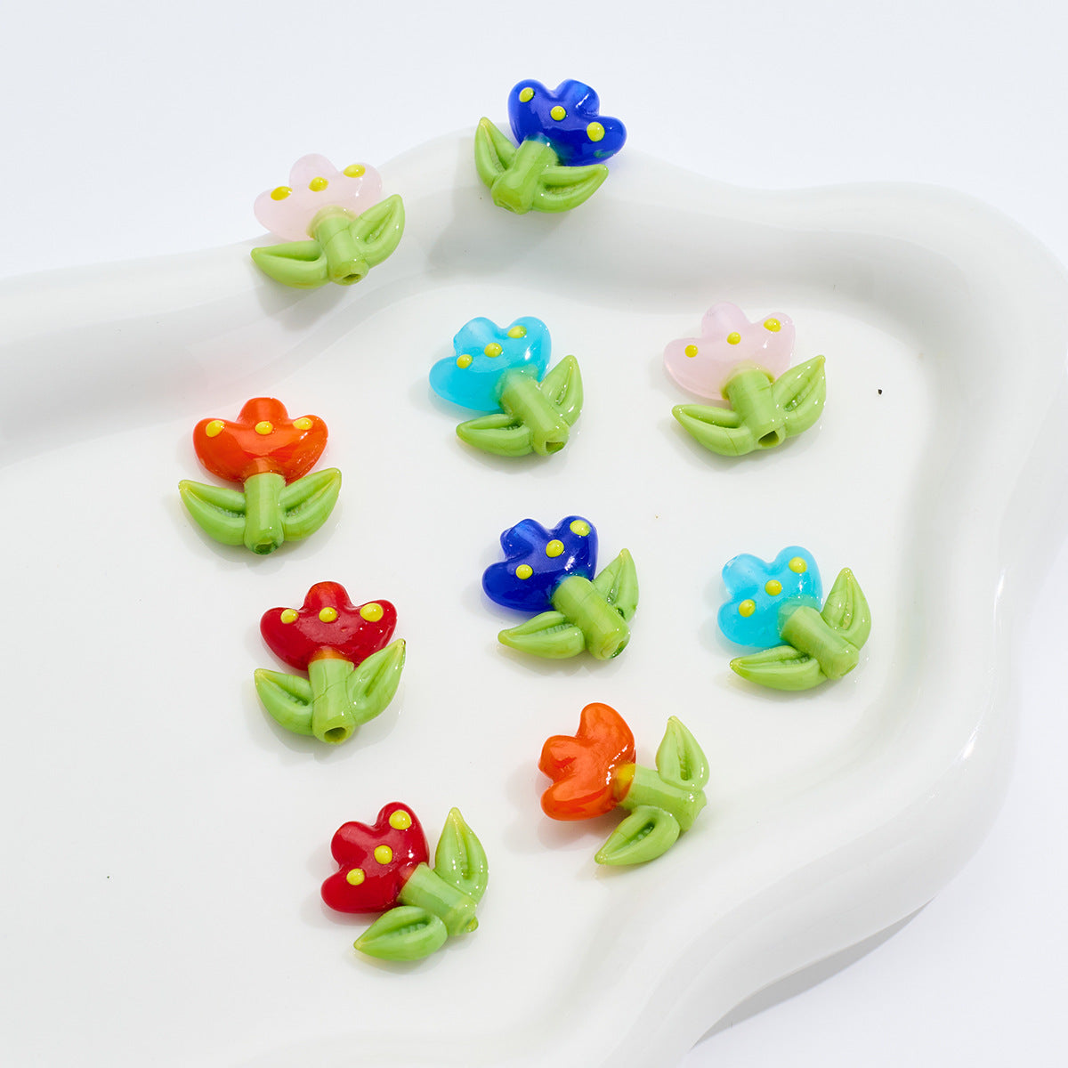 3D Tulip Glass Small Flower beadable beads