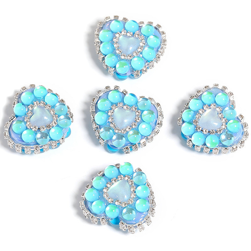 Aurora Mermaid Heart Beads Rhinestone Chain Heart-shaped Straight Hole Beads