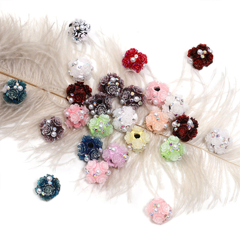 Flower Inlaid Diamond Beaded Straight Hole