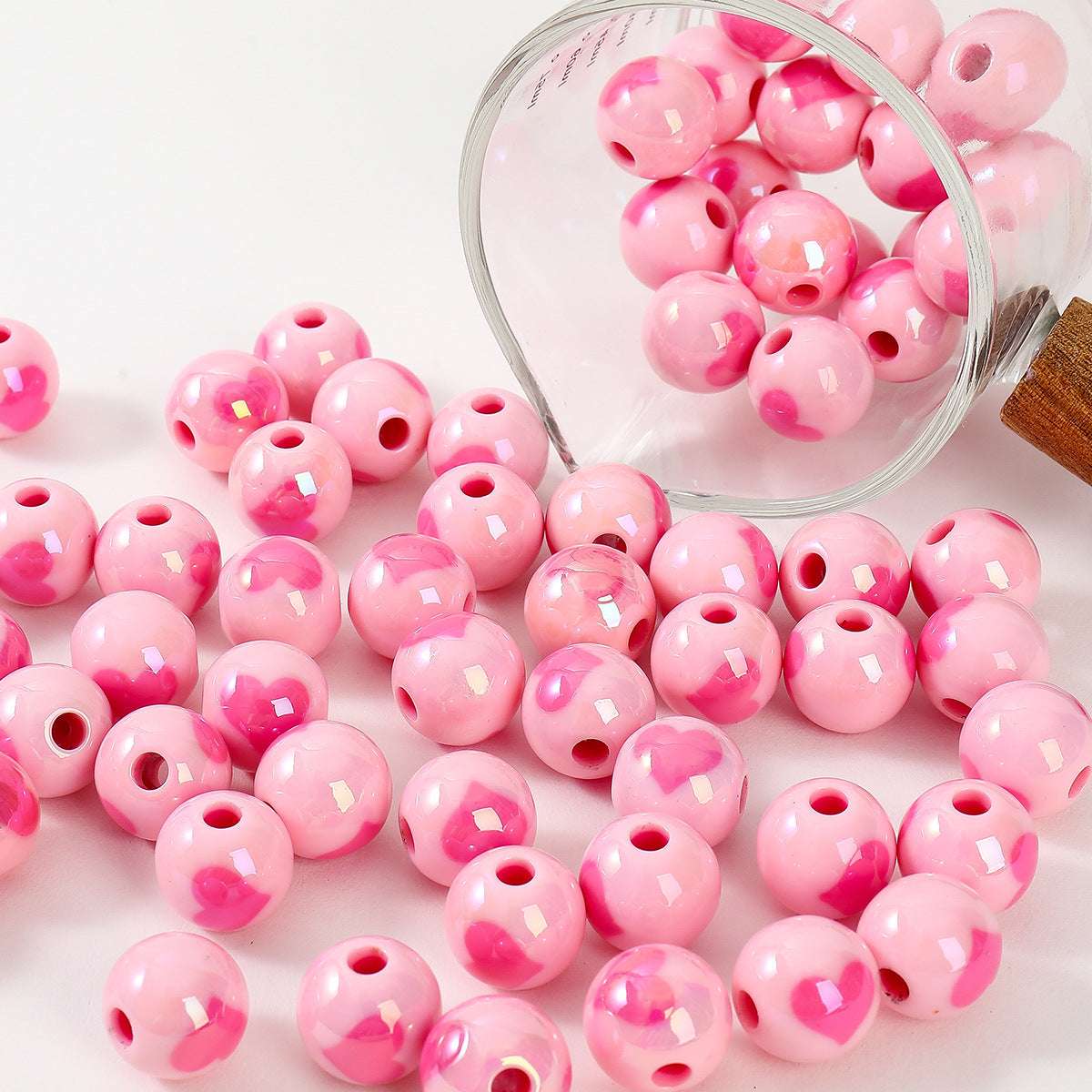 Dopamine Colorful Heart Round Beads UV Acrylic Straight Hole beadable beads