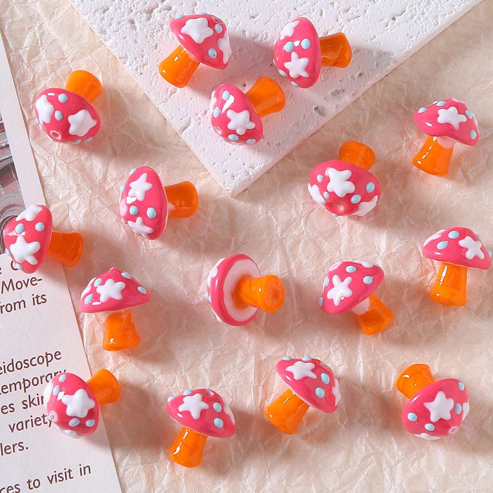 Hand-painted 3D Mushroom Ceramic Beads