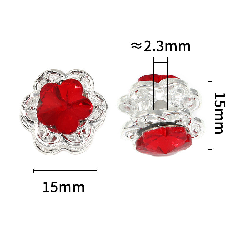 Rhinestone Double-Sided Hollow Five-Petal Flower Alloy Beads