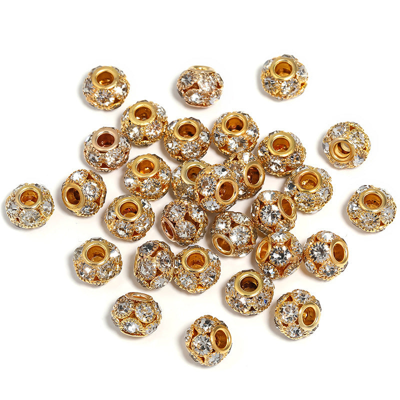 Golden Large Hole Rhinestone Beads