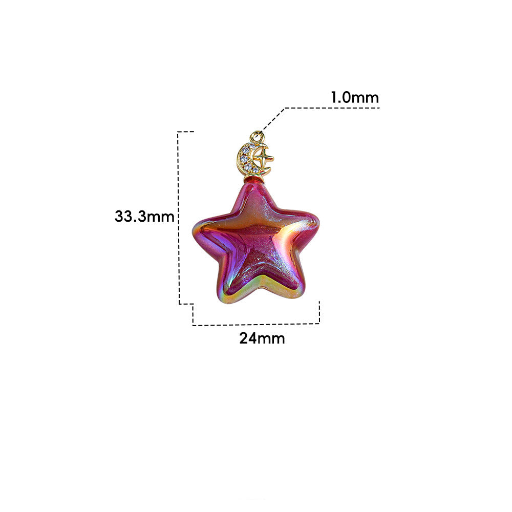 Copper Gold-Plated Ice Beauty Pentagram Moon Pendant