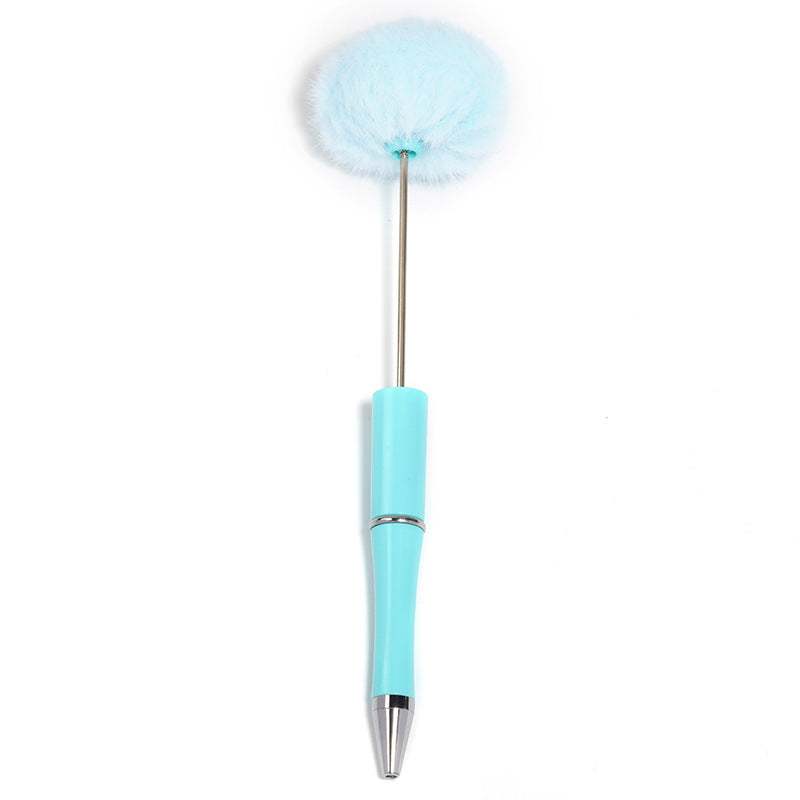 Macaron Color Top Hair Ball Beaded Pen