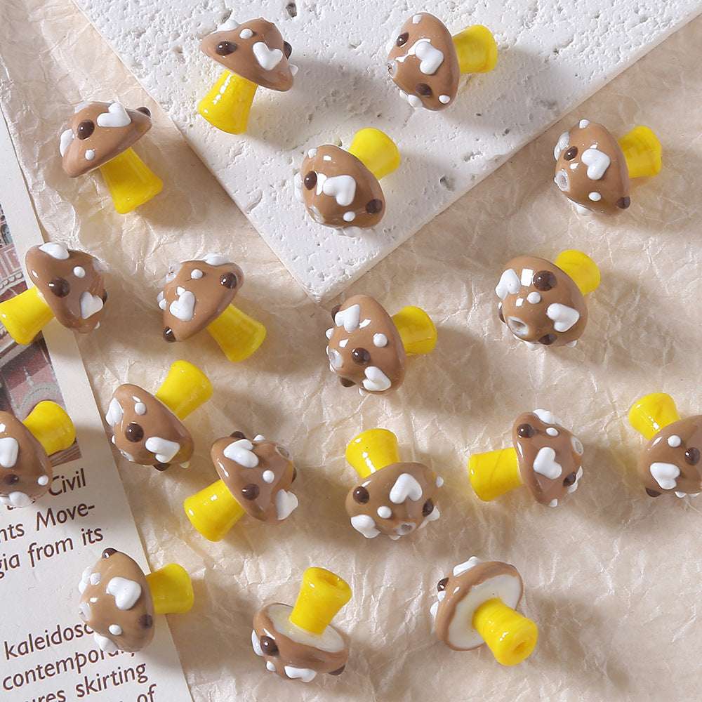Hand-painted 3D Mushroom Ceramic Beads