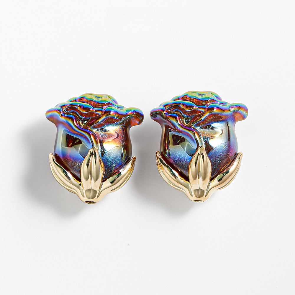 Electroplated Straight Hole Rose Beads